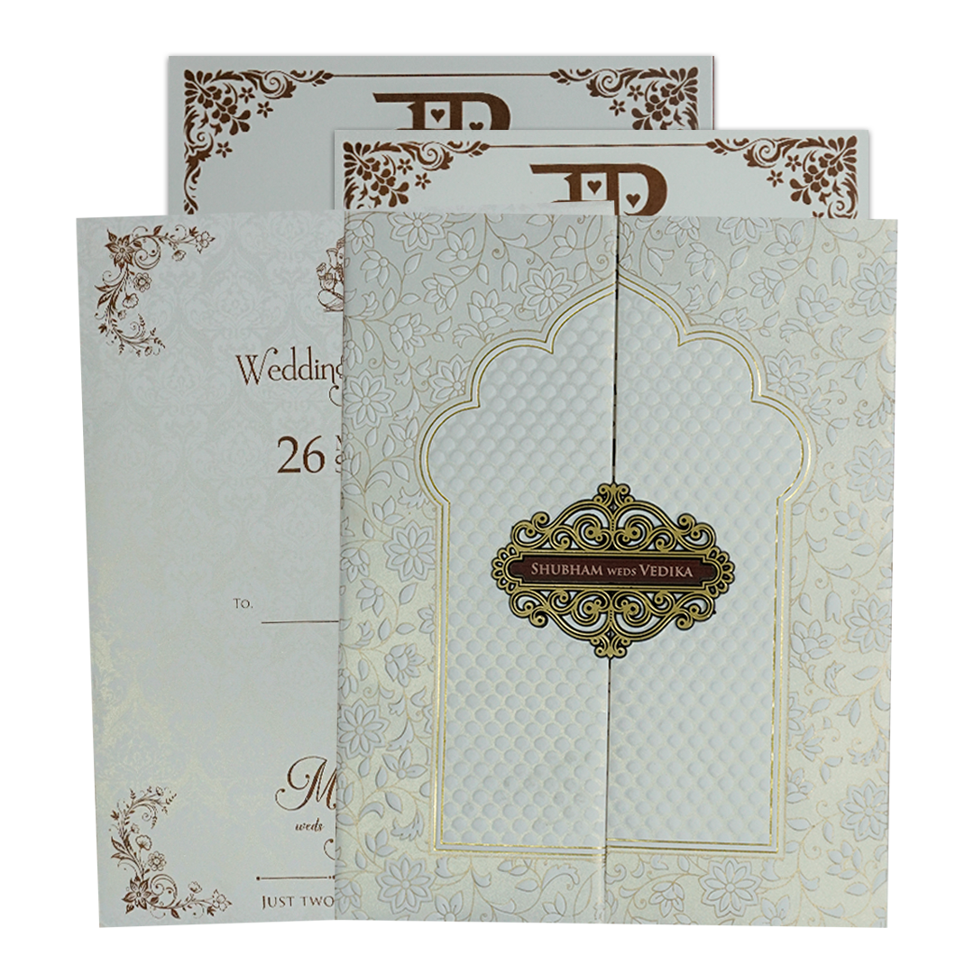 White Floral Padded Wedding Card-KSH73550