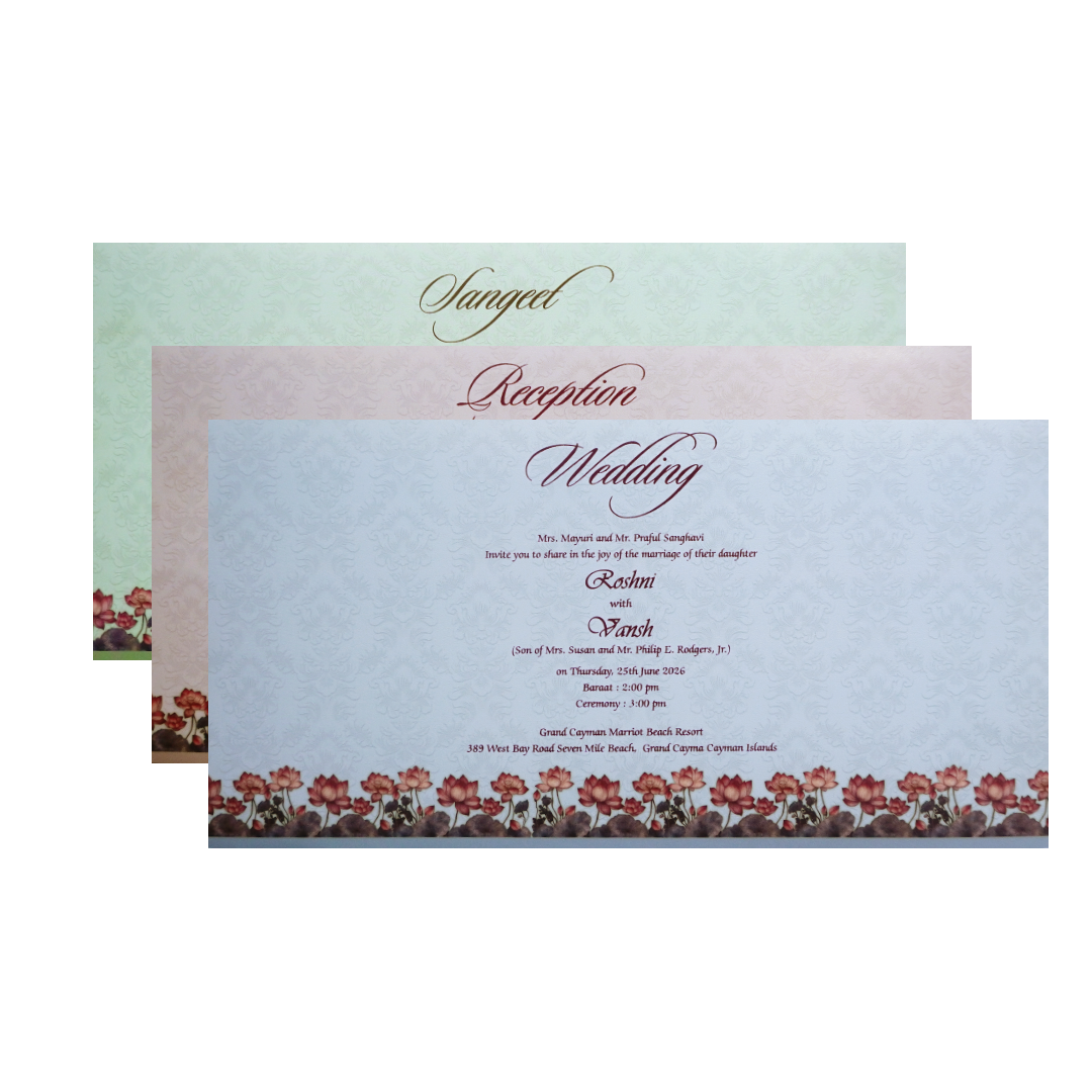 Pastel Vishnu Lakshmi Lotus Wedding Invitation Card-KPR24660