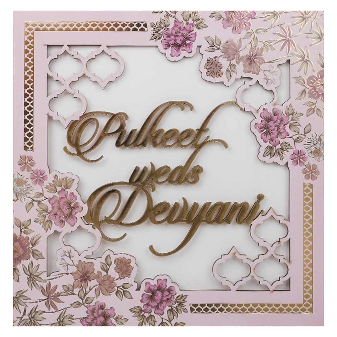 Check out Pink Floral Cutout Wedding Card at best price. ✅WhatsApp Support ✅Express Delivery.|King of cards.