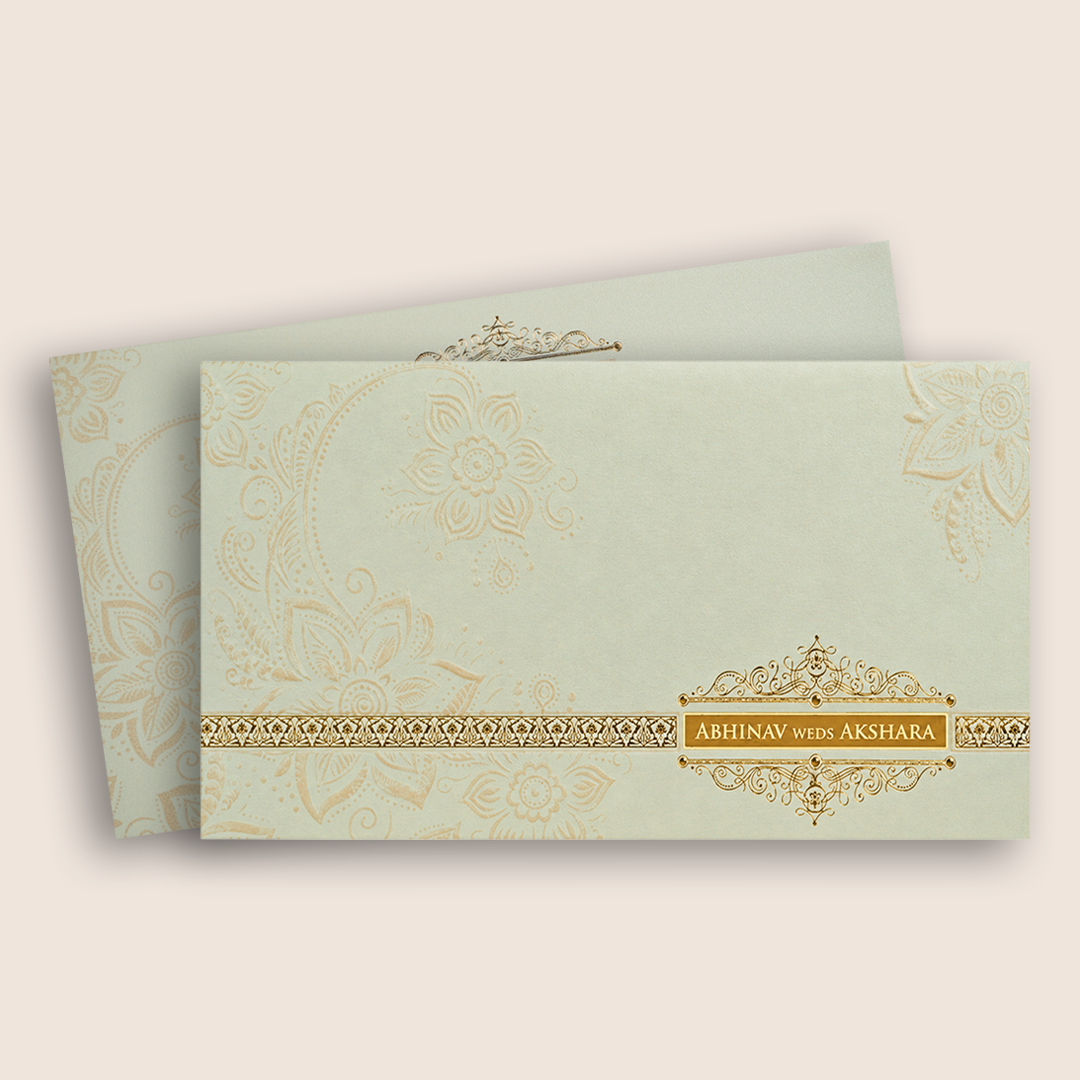 White Embossed Floral Padded Invitation Card - KPR024540