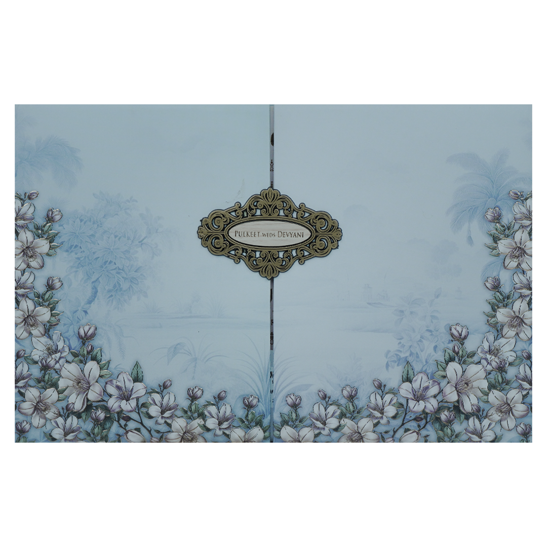 Blue Pastel Floral Padded Wedding Card-KJTS1829