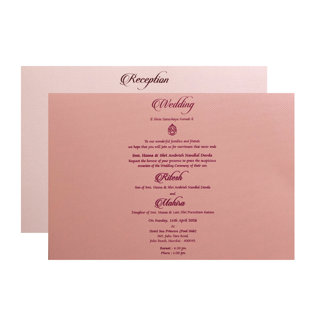 Pink Embossed Floral Padded Wedding Card-KMMWD1121