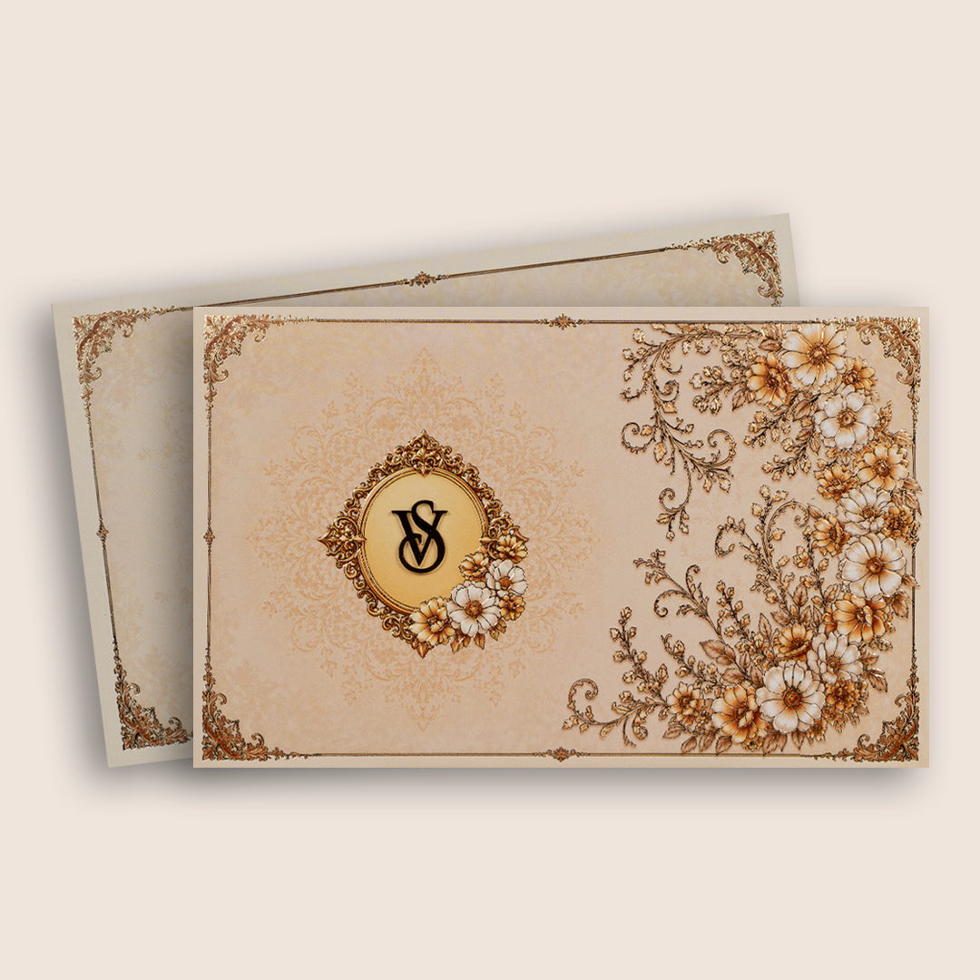 Peach Embossed Floral Invitation Card - KPR07100