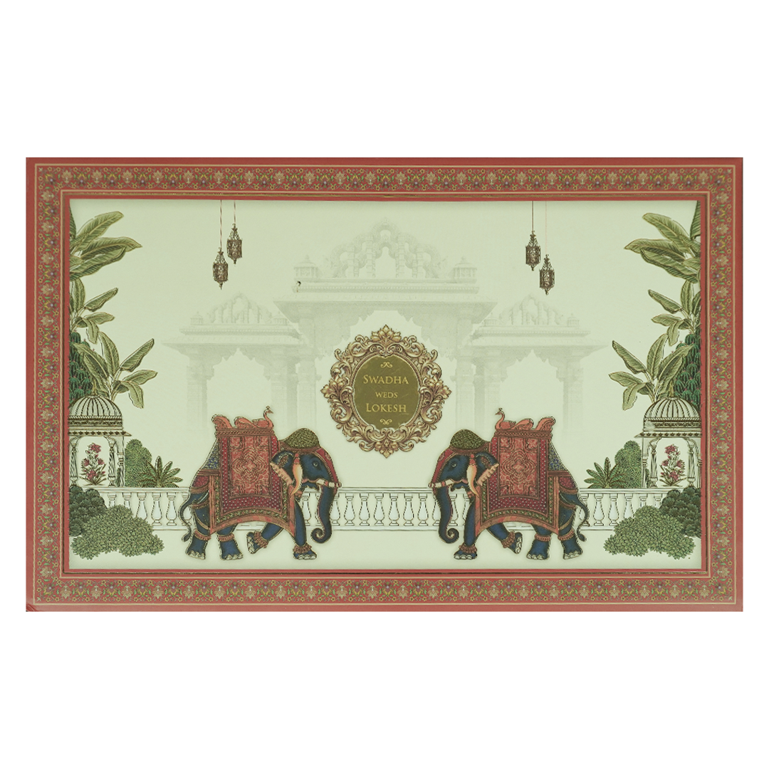 Cream Palace Elephant Padded Wedding Card-KRE27830