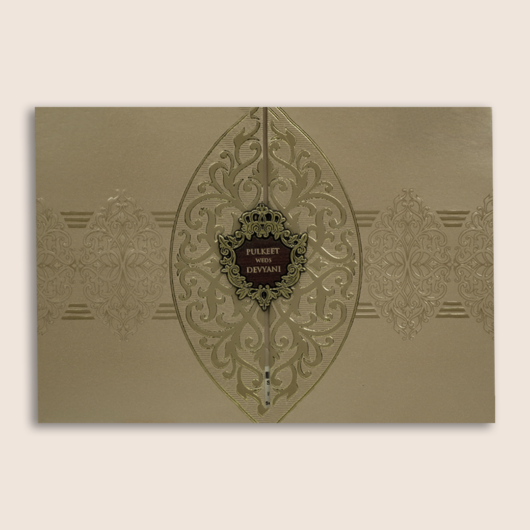 Pastel Brown Floral Door Style Padded Wedding Card - KJTS1859