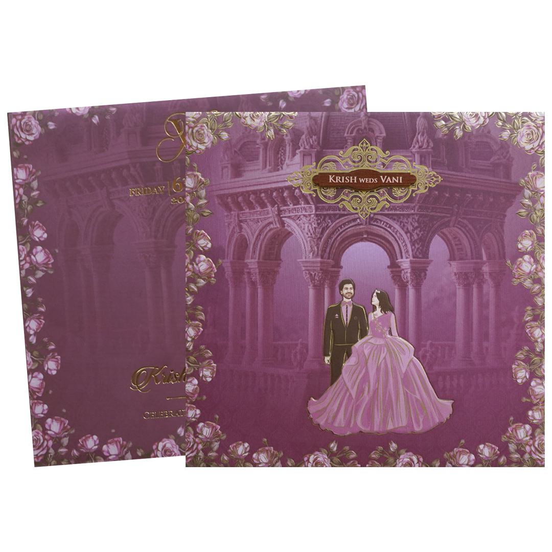 Purple Palace Rose Padded Couple Wedding Card - KVN07660