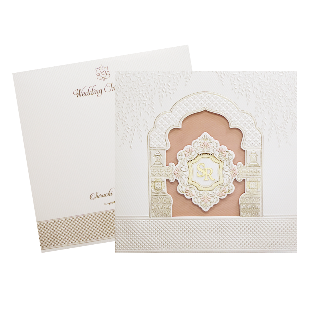 Cream Laser Cut Padded Heritage Couple Wedding Card-KMMWD1125