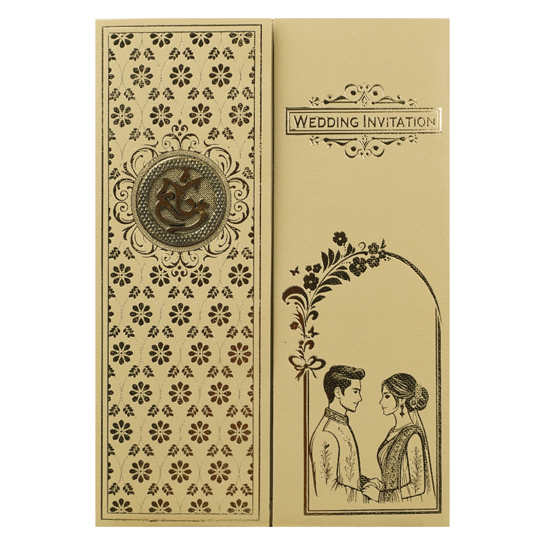 Gold Ivory Couple Gatefold Wedding Card-KNCM043GG