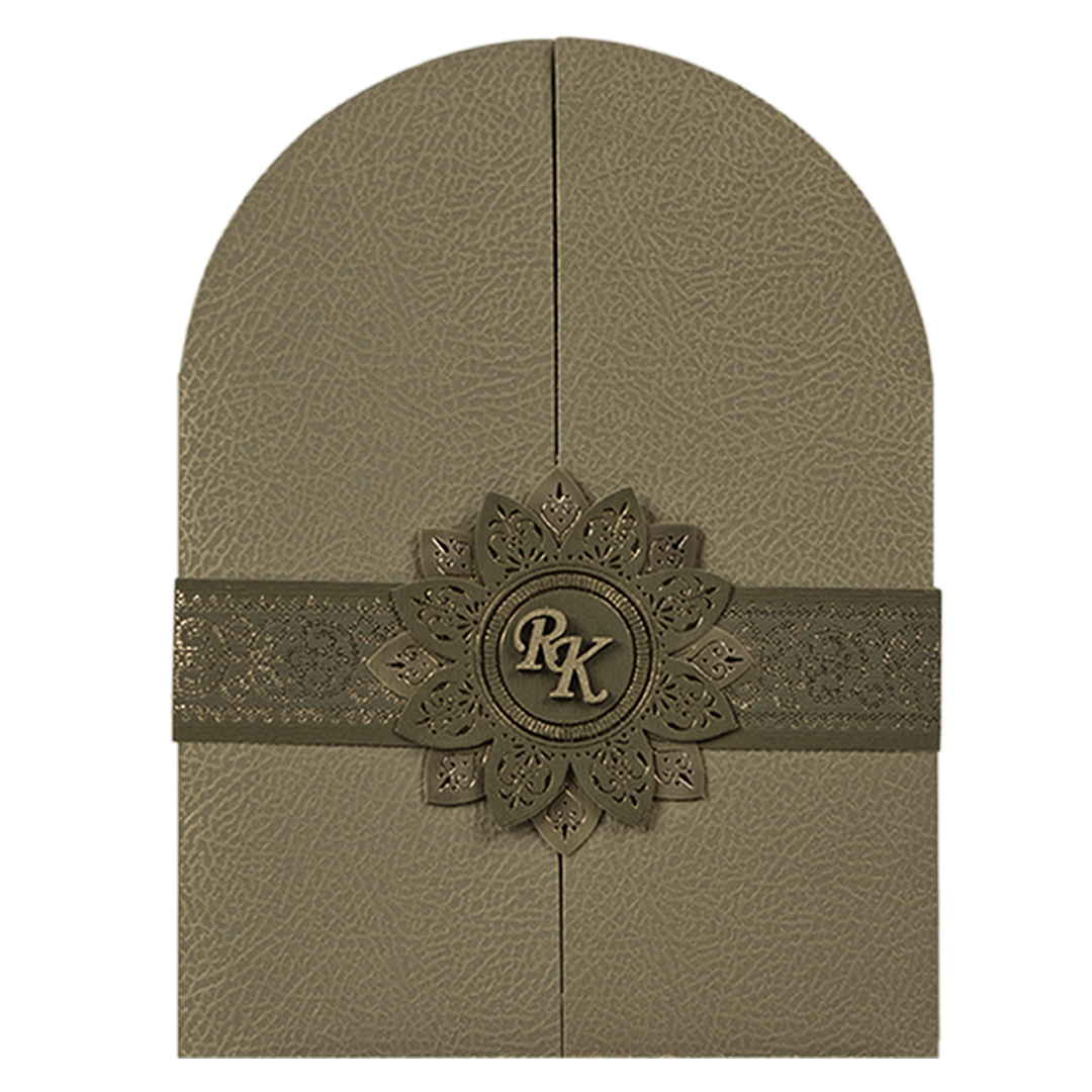 Grey Leatherette Book Fold Wedding Card-KSI65190