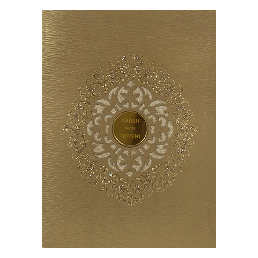 Gold laser-cut embossed floral mandala Wedding Card-KSI64950