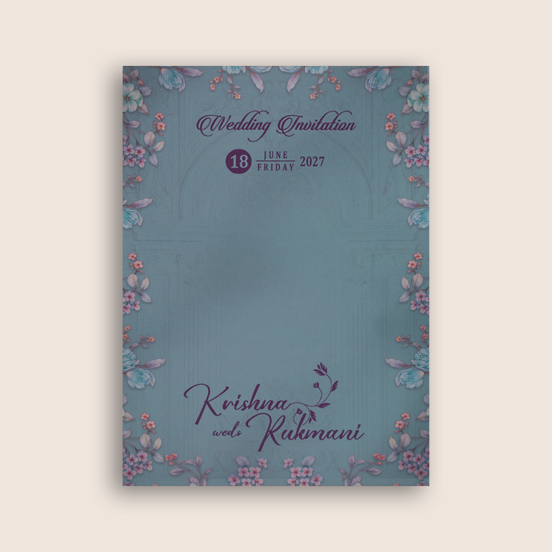 Pastel Blue Floral Door Style Padded Invitation Card - KJTS1929
