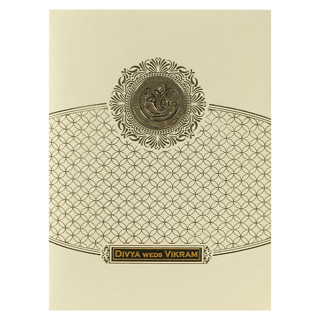 Cream Gold Foiled Simple Wedding Card-KNCM044C