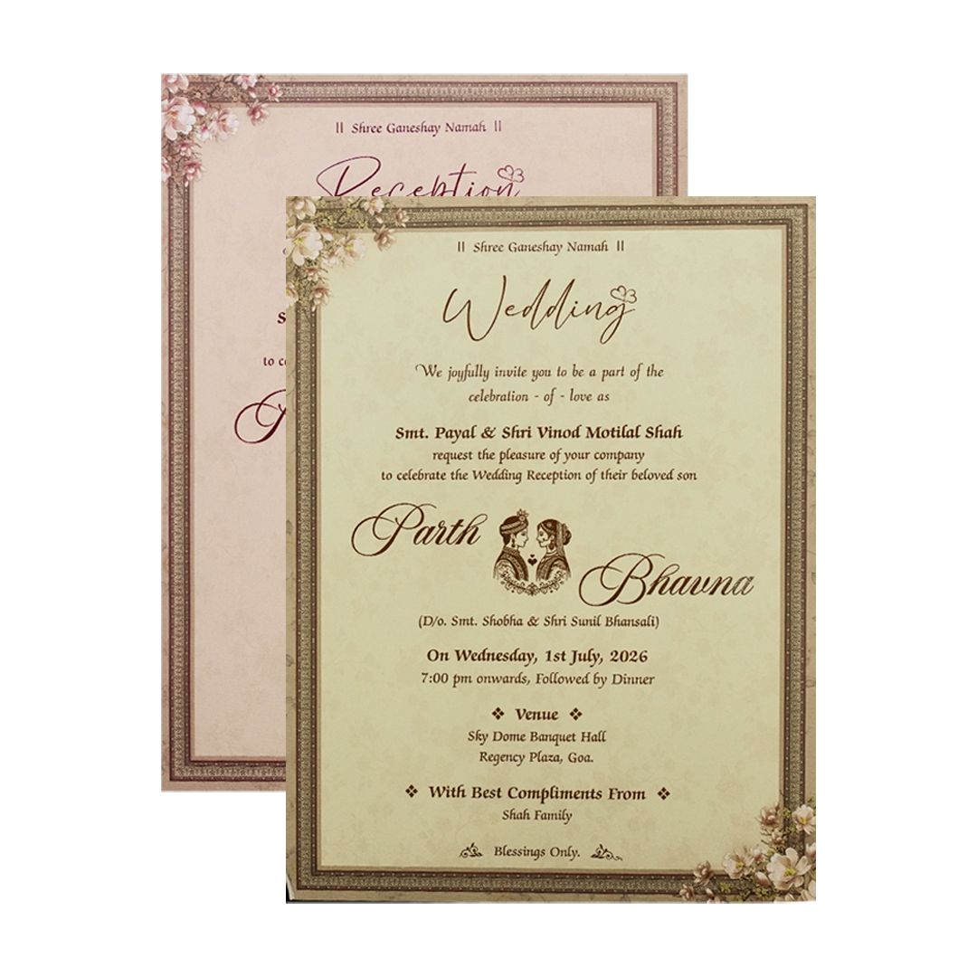Pink Floral Padded Wedding Card-KSH72490