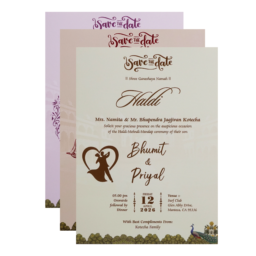 Pink Peacock Palace Padded Wedding Card- KSH72590