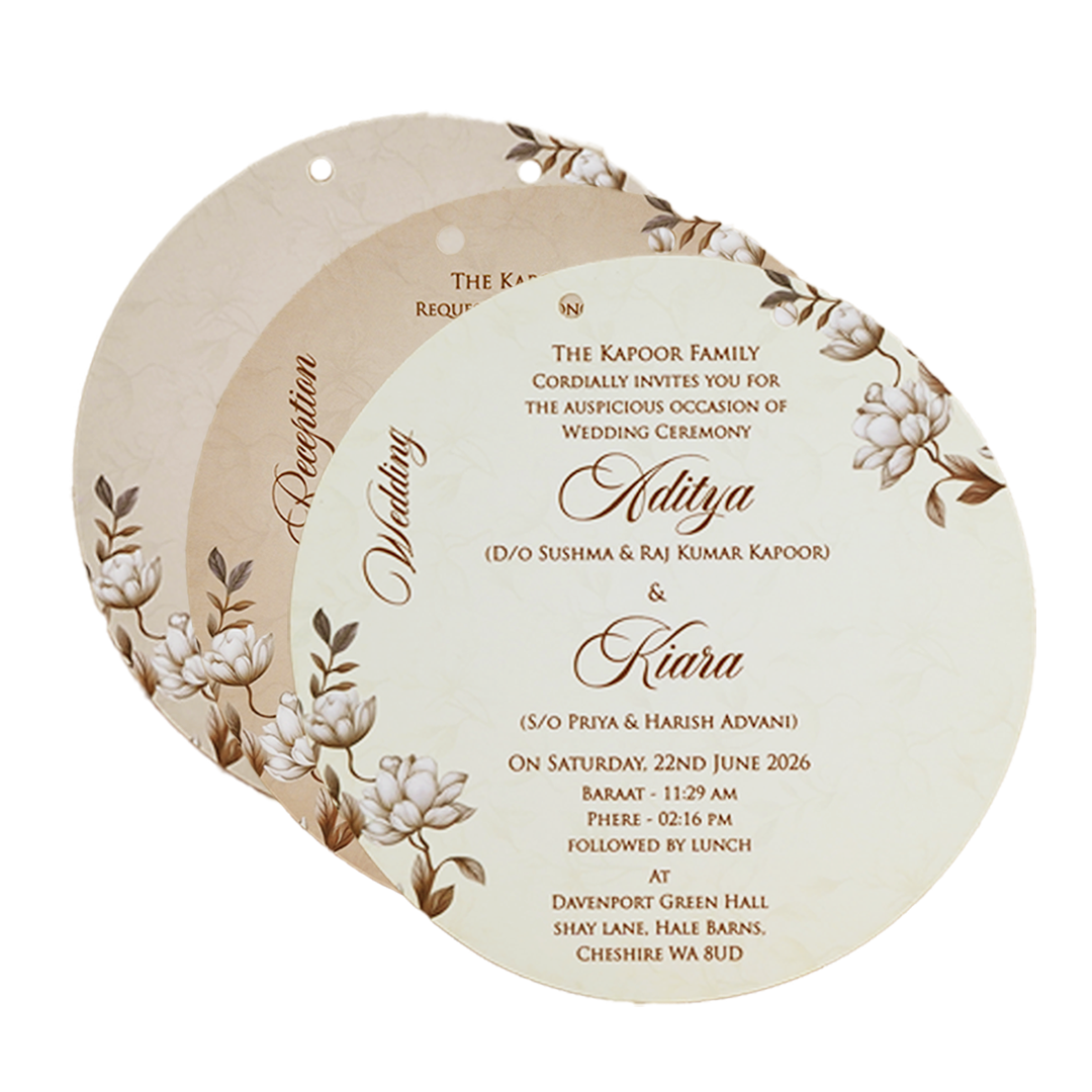 Grey Floral Round Wedding Card-KFR16010