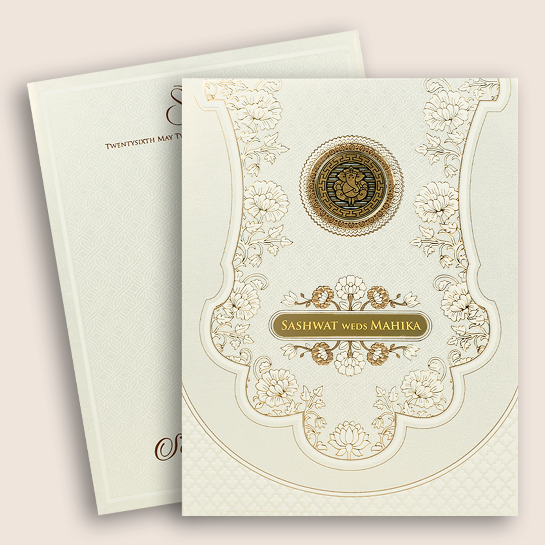 White Embossed Floral Padded Wedding Card - KRE29280