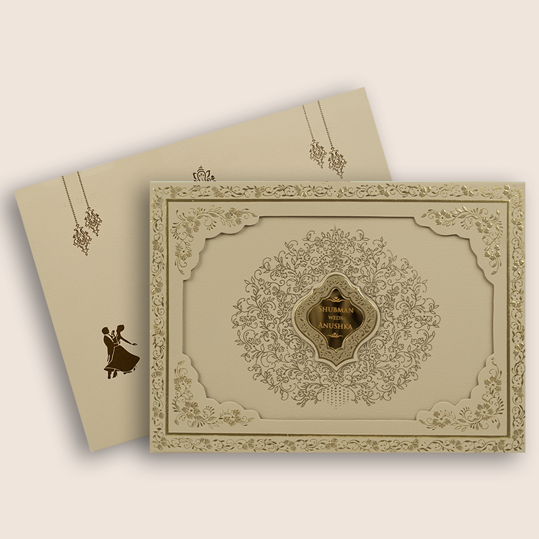 Beige Floral Laser Cut Padded Wedding Invitation - KRB10481