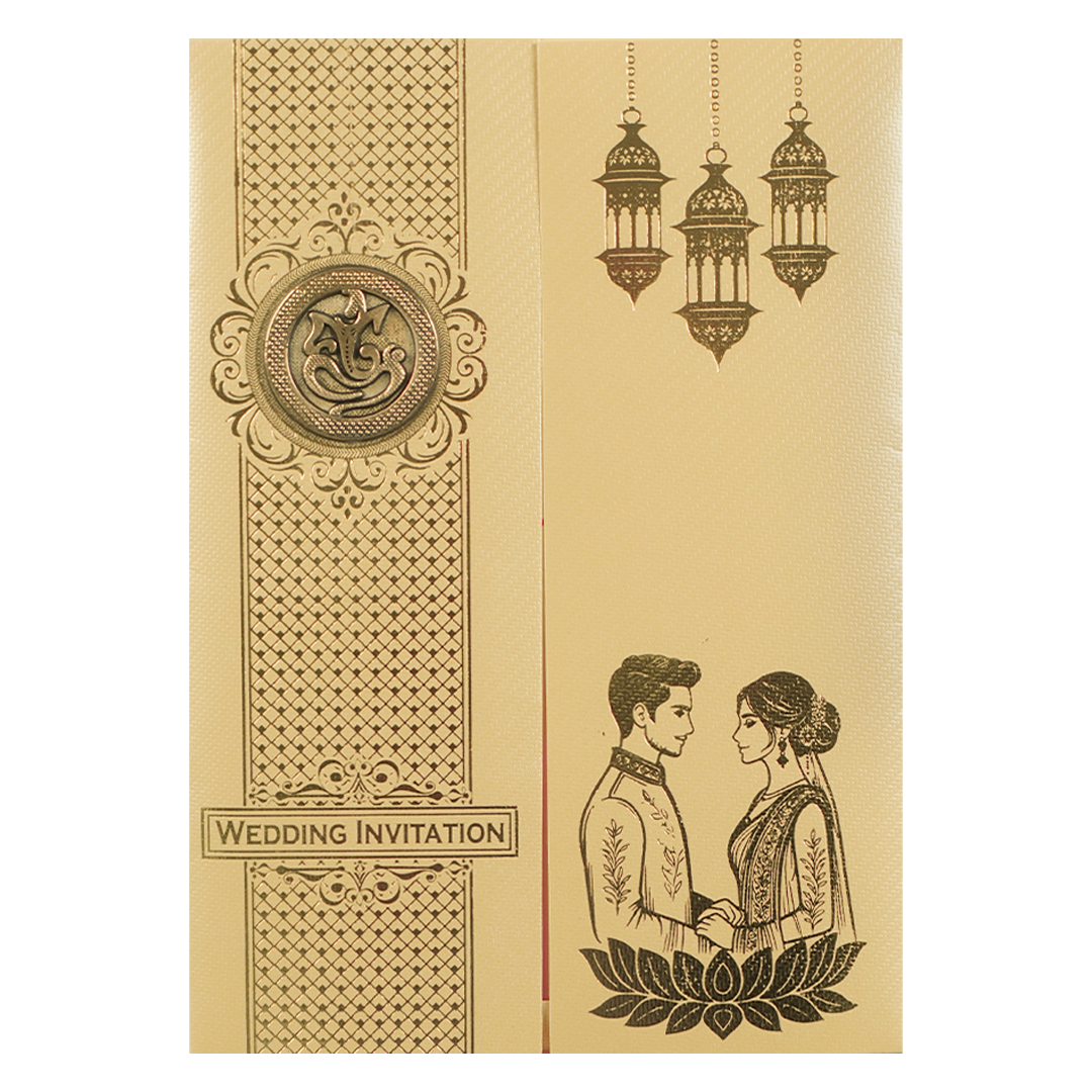 Gold Door Style Bride Groom Wedding Card-KNKTC046