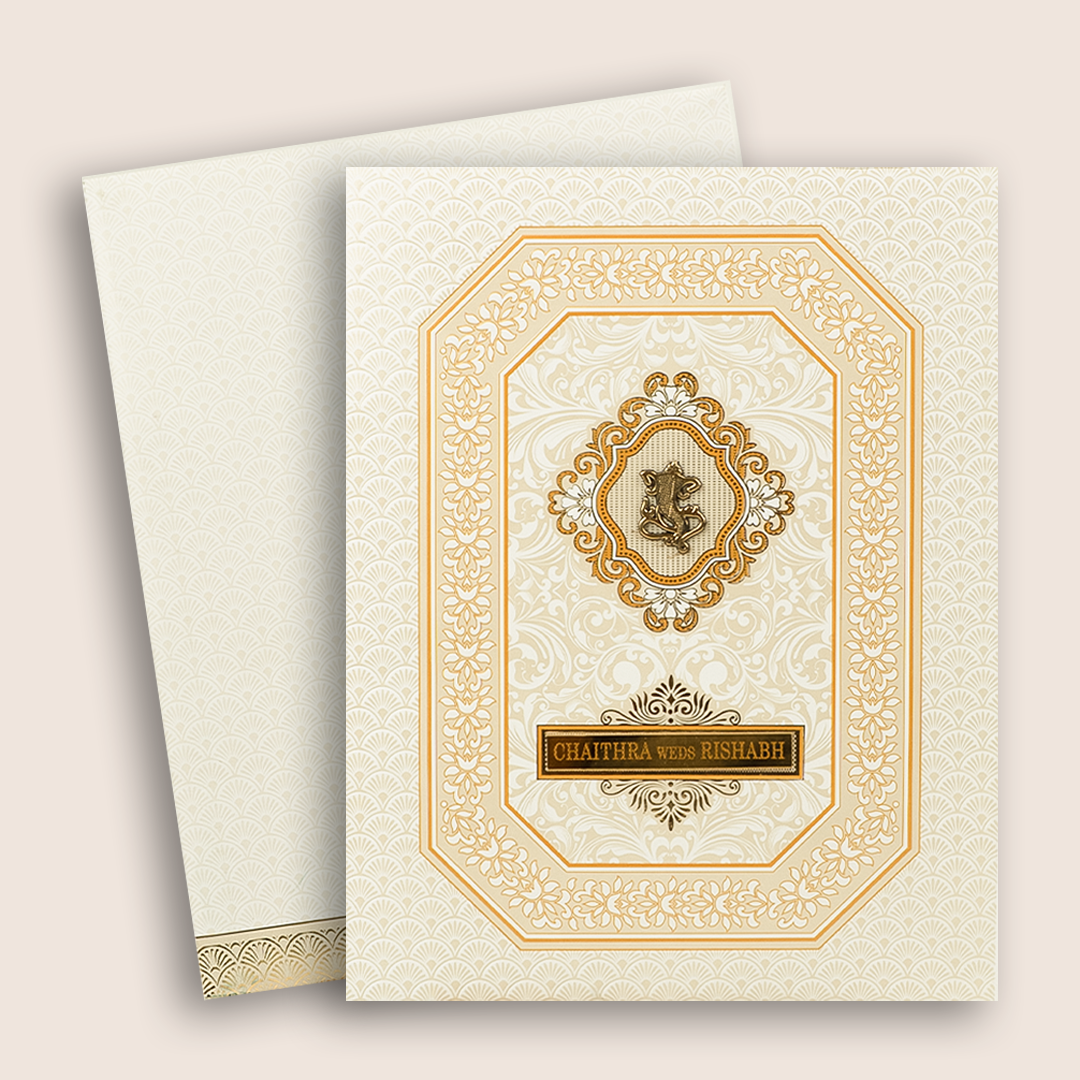 White Gold Floral Wedding Card-KNJS2071