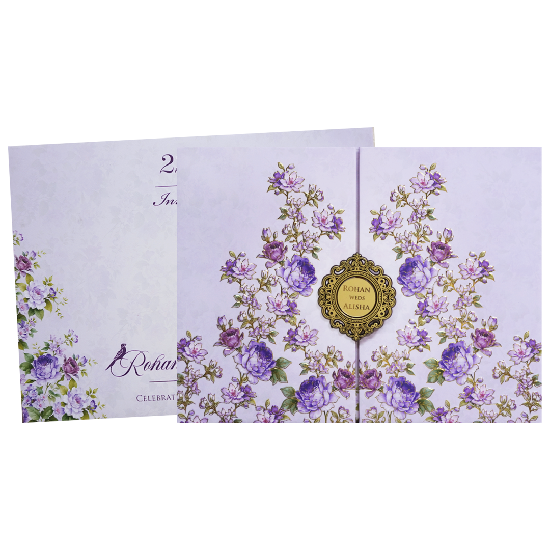 Purple Floral Padded Wedding Card - KFR16350