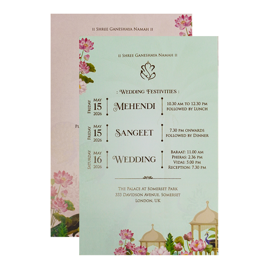 Pink Lotus Peacock Wedding Card-KSH71010