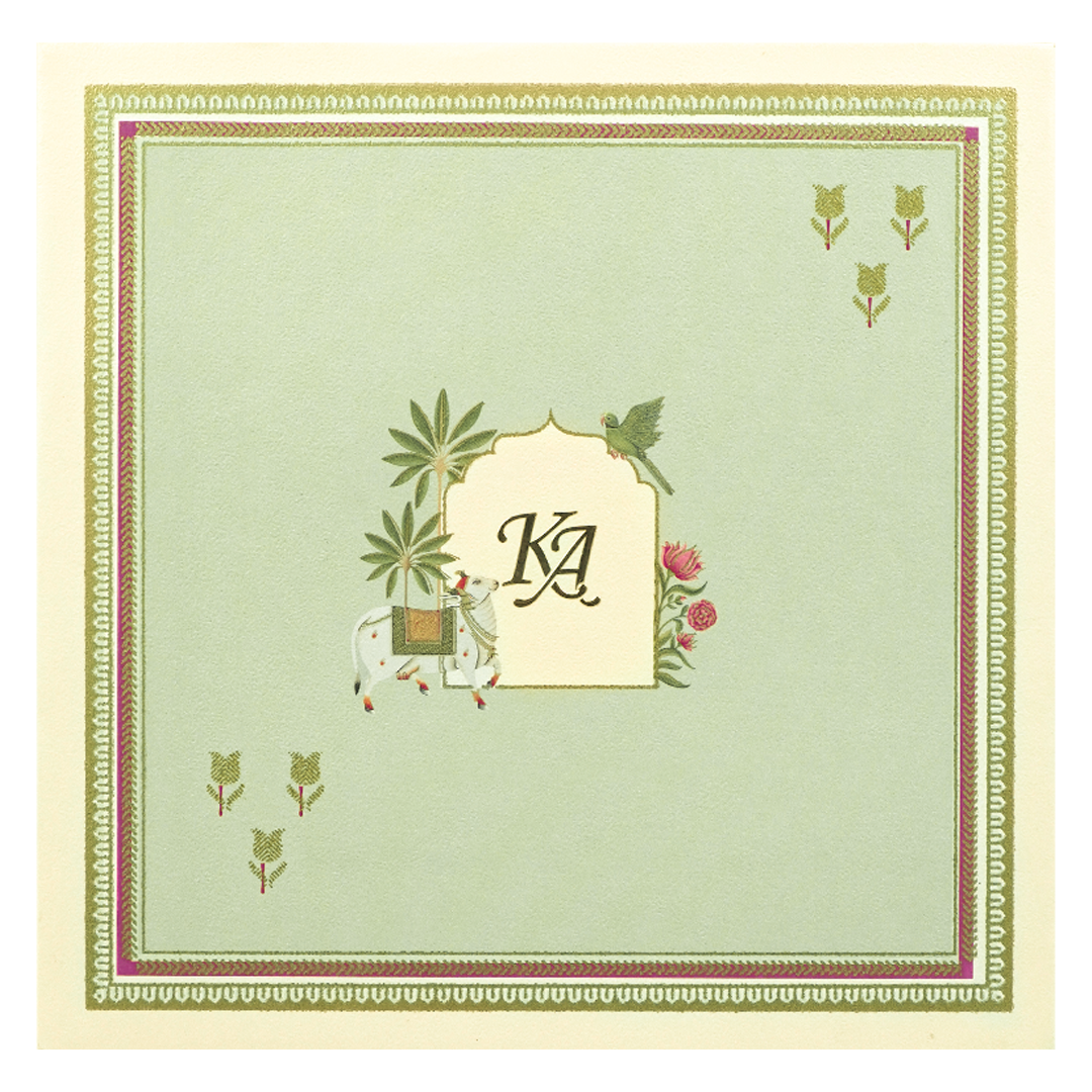 Green Floral Padded Wedding Card - KBM05070