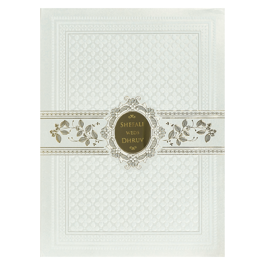 White Gold Geometric Padded Wedding card-KRE28200
