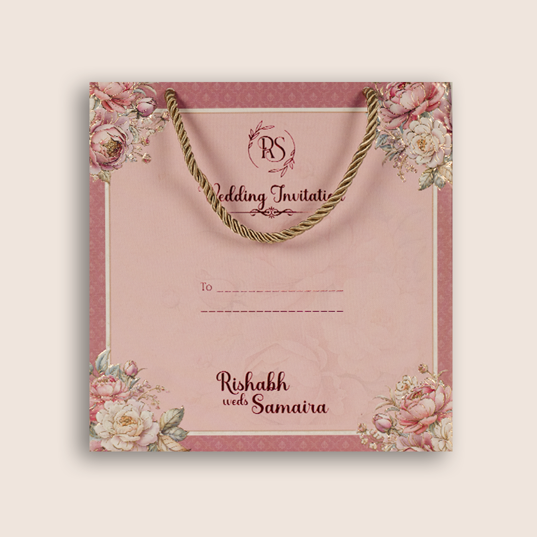 Pink Embossed Floral Luxury Wedding Invitation Box - KSI32770