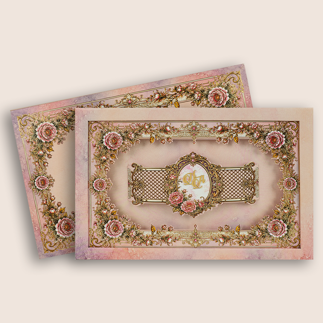 Pink Floral Laser Cut Padded Invitation Card - KPR026150
