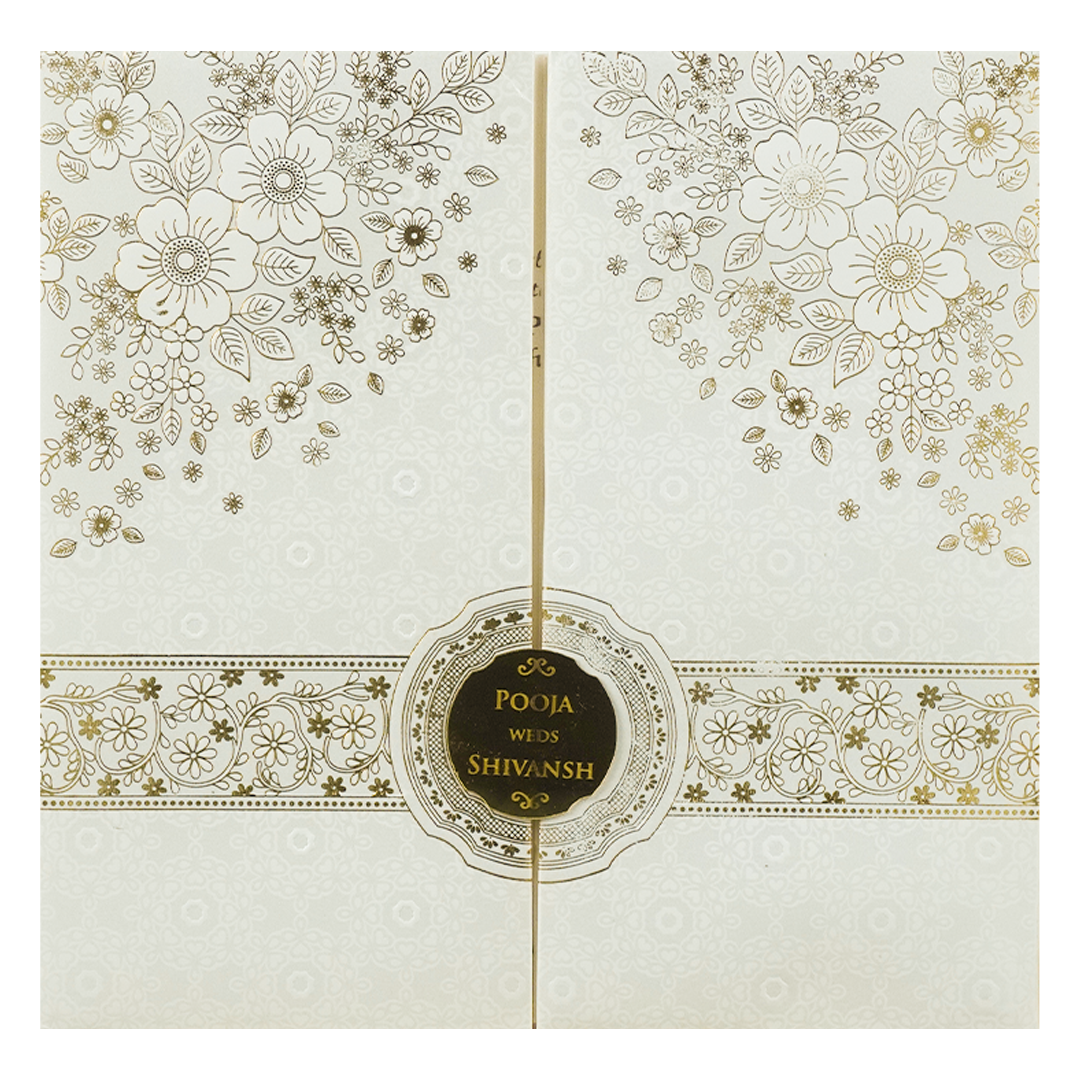 White Floral Embossed Padded Wedding Card-KRE26490