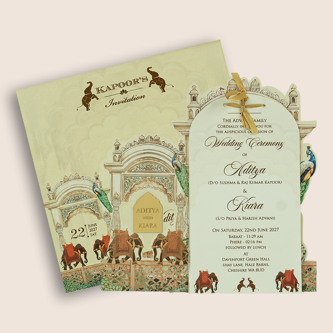 Cream Elephant Laser Cut Wedding Invitation - KFR16230