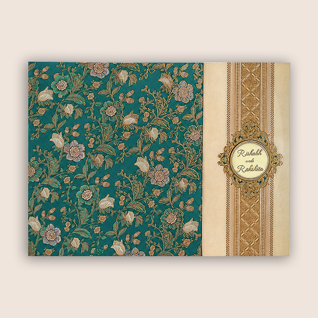 Green Floral Door Style Wedding Card - KAA05410
