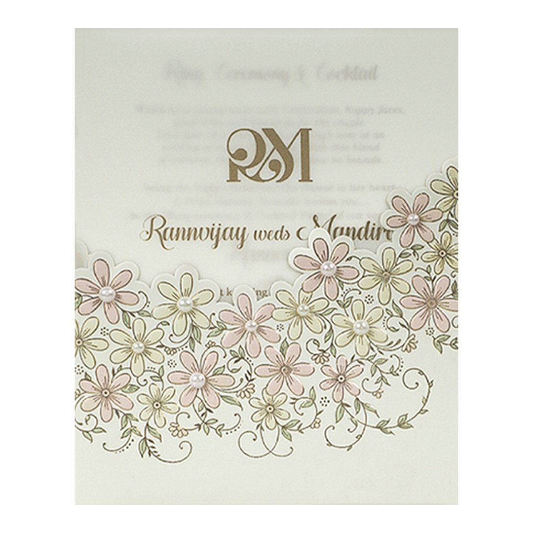 White Pearl Floral Ring Ceremony Wedding Card-KSI64620