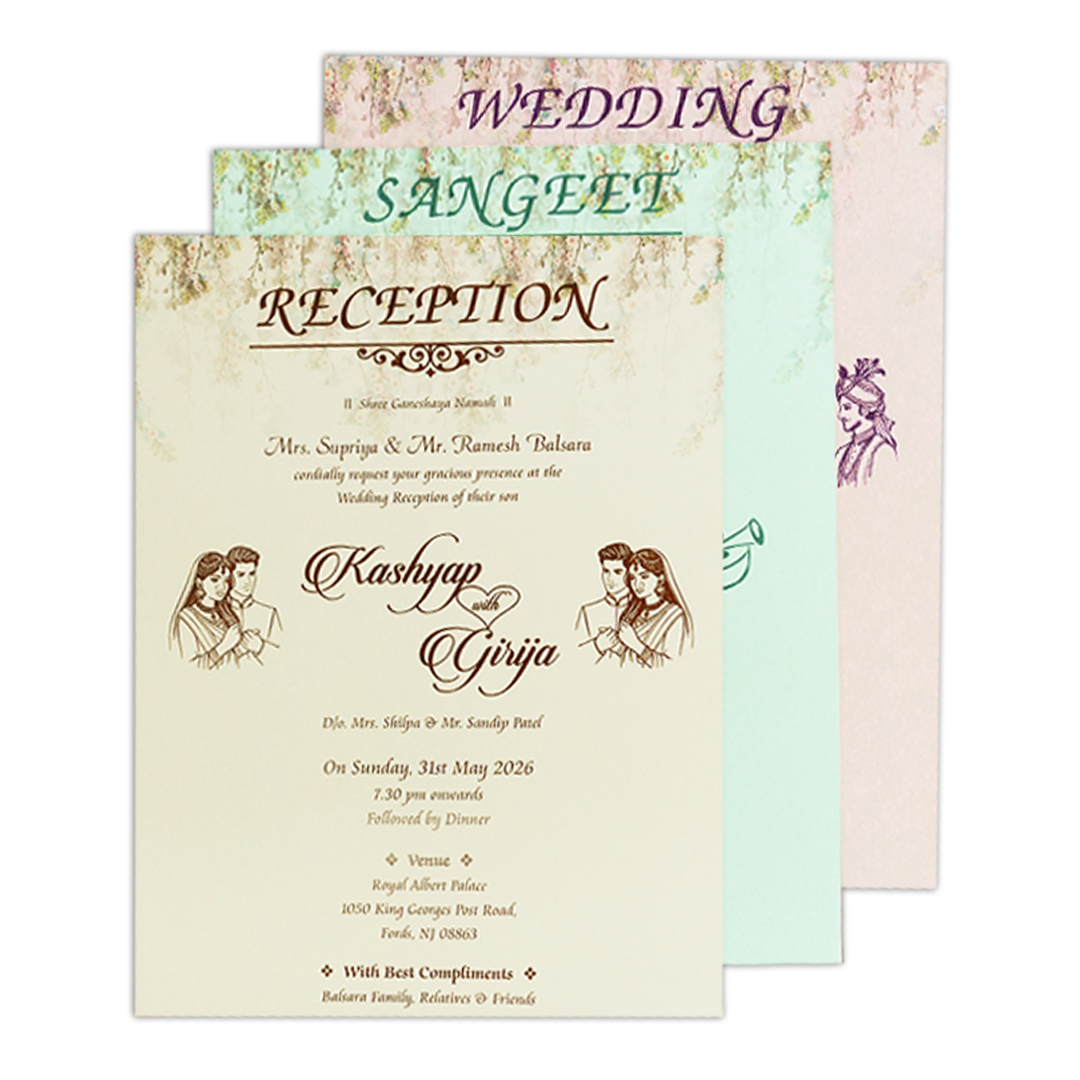 Green Floral Elephant Procession Wedding Card-KSH72440