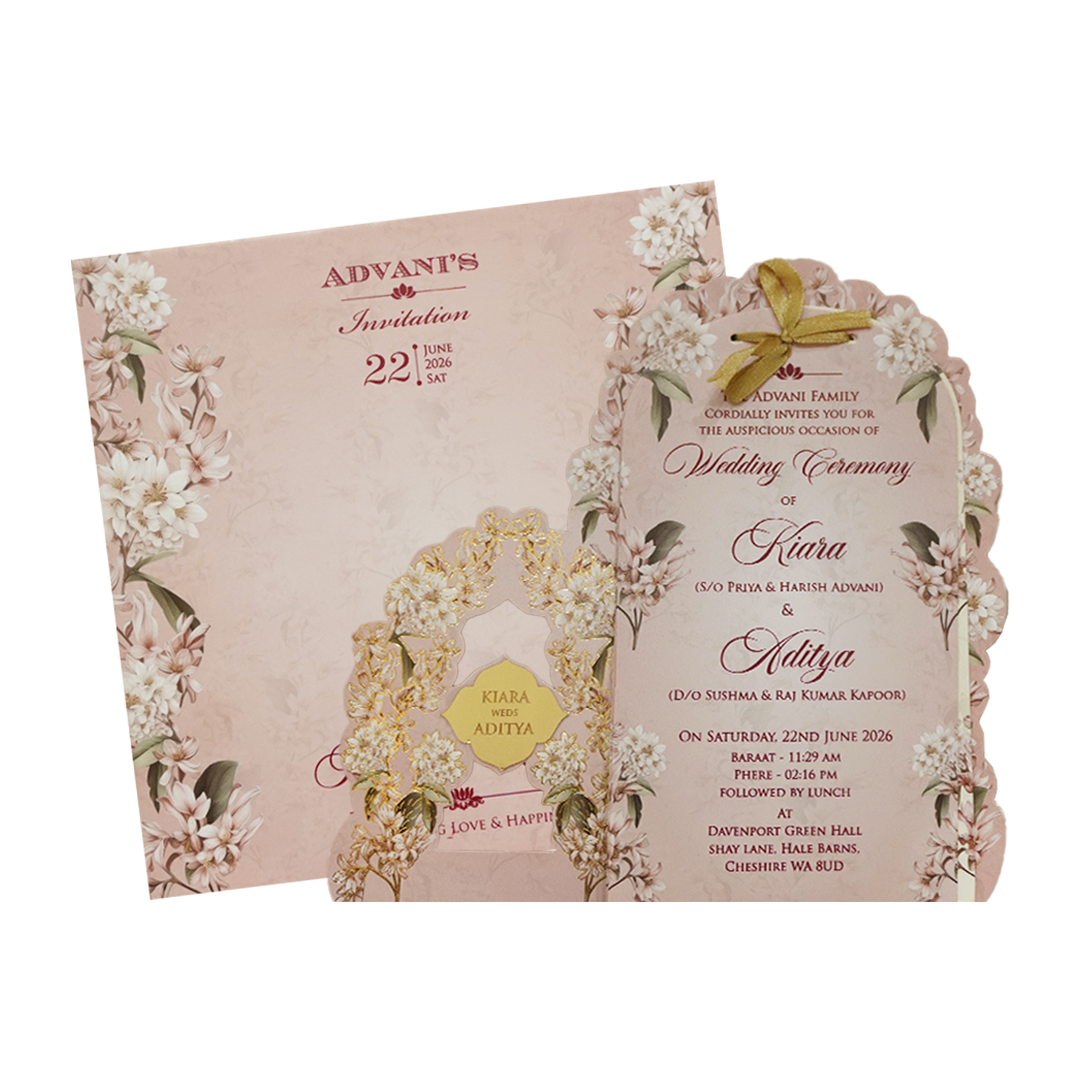 Pastel Pink Floral Cutout Wedding Card - KFR16250