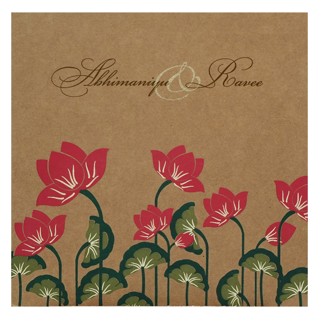 Kakhi Brown Red Floral Wedding Card-KRC28552