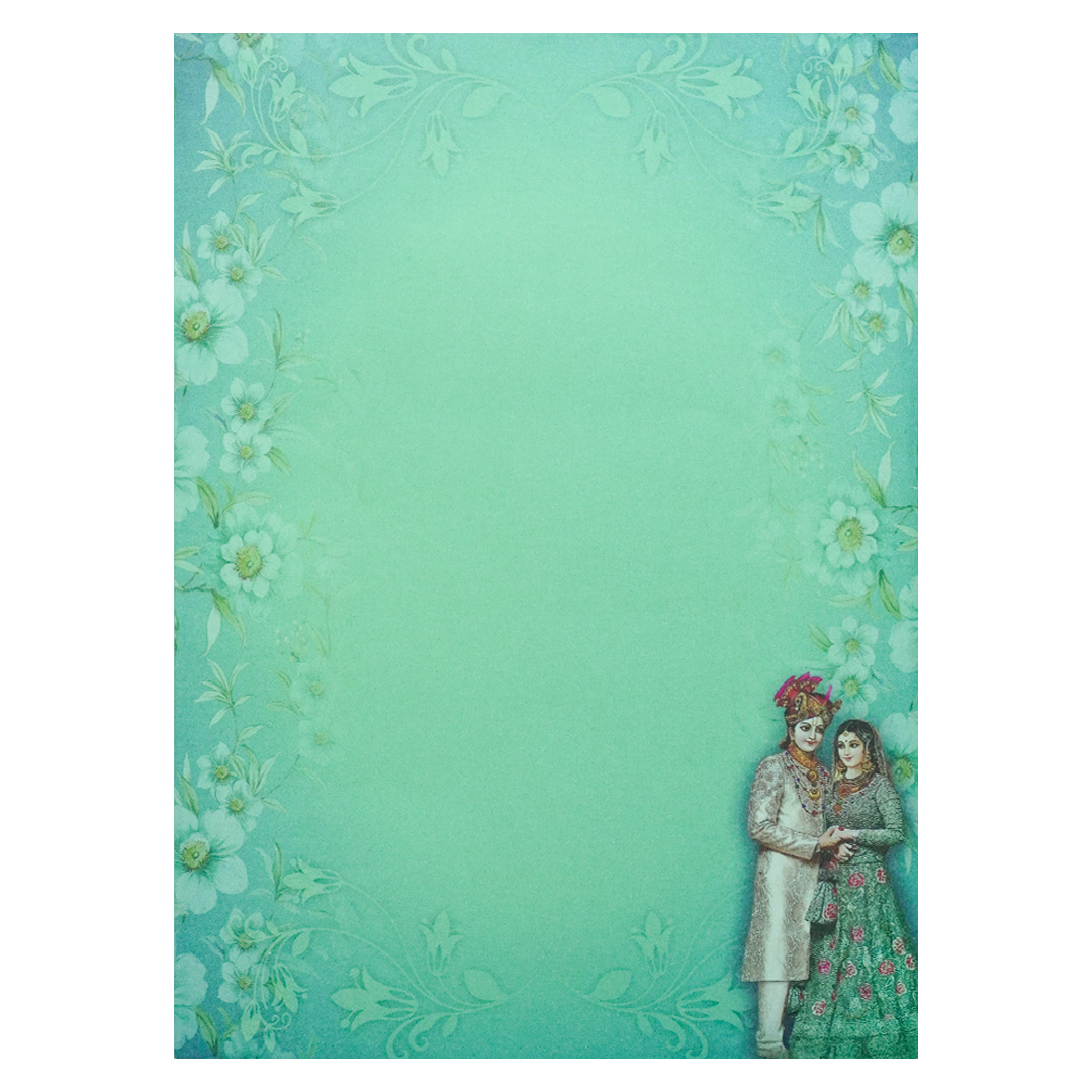 Green Floral Bride Groom Padded Invitation Card-KNEP1601