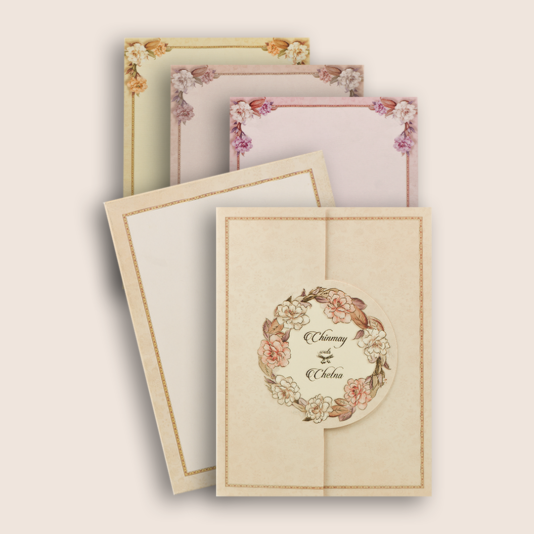 Beige Pink Floral Door Style Wedding Card - KAA06340