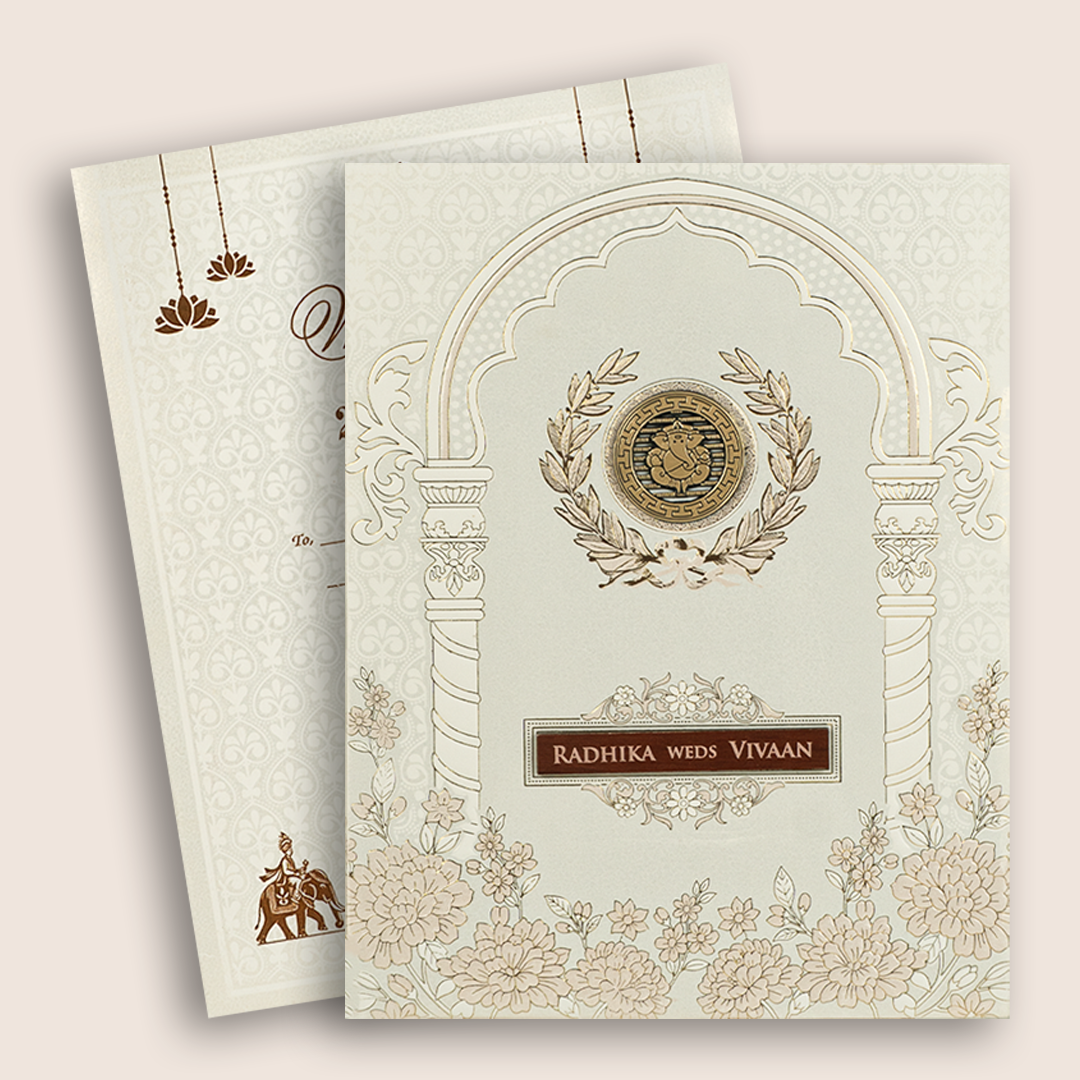 White Embossed Floral Padded Wedding Card - KSH27290