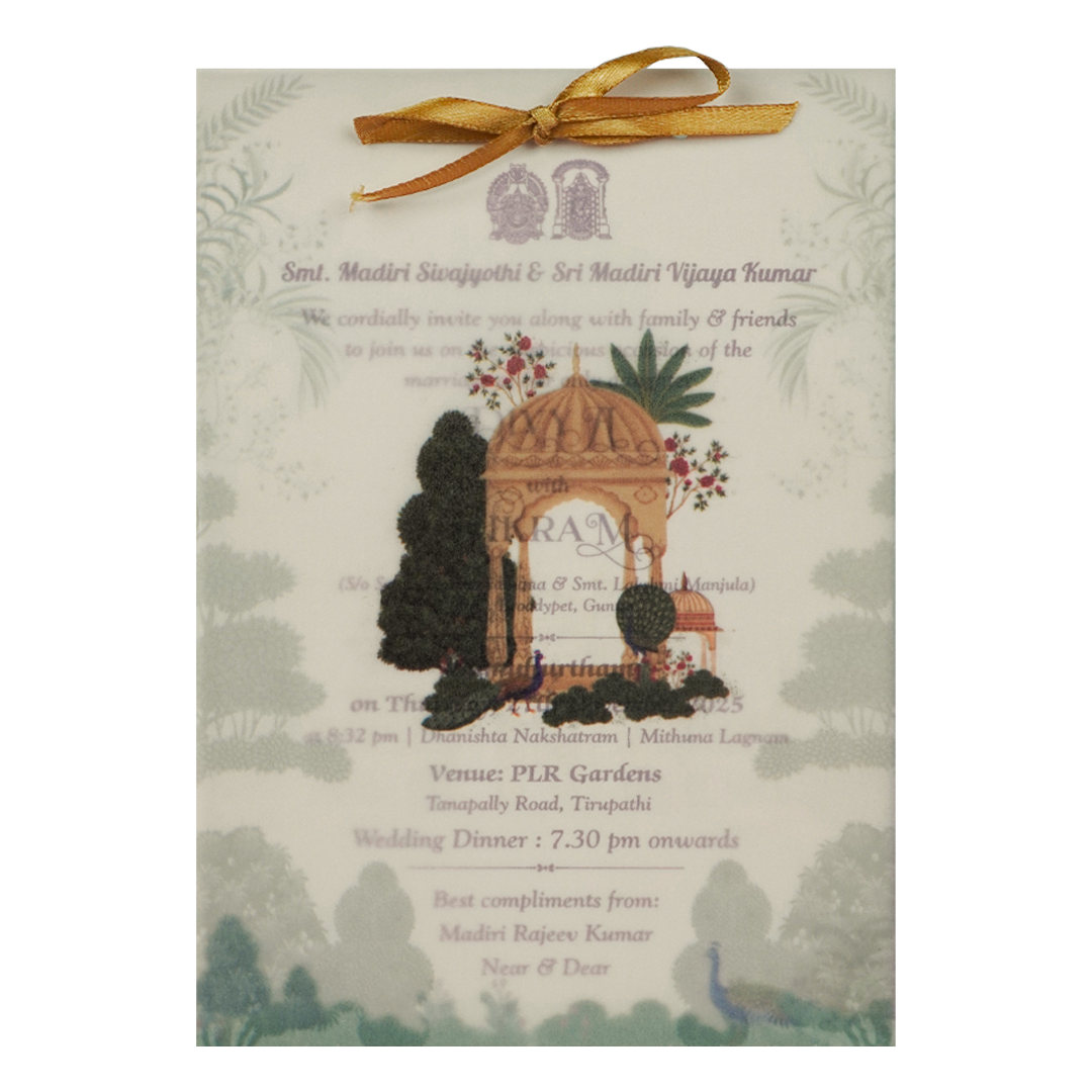 Cream Ornate Pavilion Wedding Card-KNCY6608C