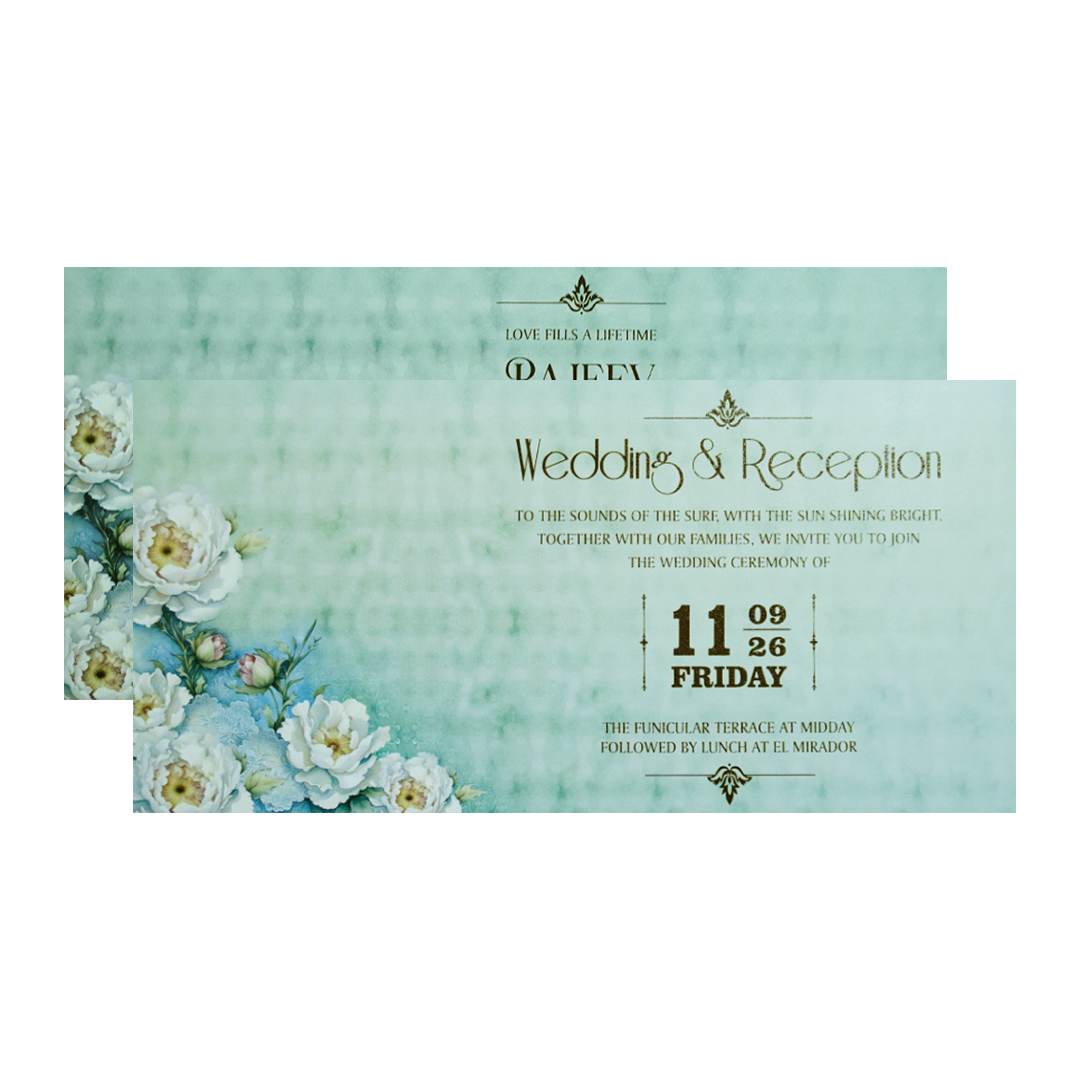 Sky Blue Floral Wedding Invitation Card-KPR06550