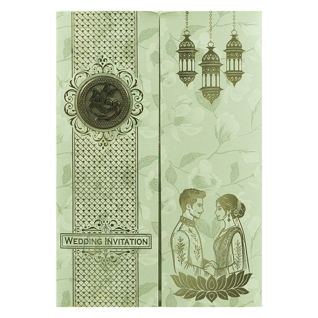 Green Door Style Floral Bride Groom Wedding Card-KNKC46GN