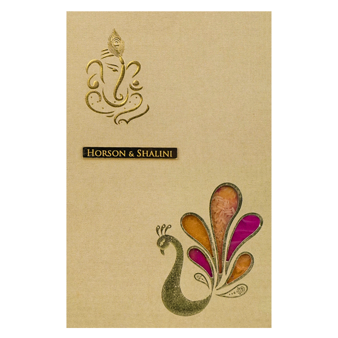 Gold Padded Floral God Wedding Card-KNK2907