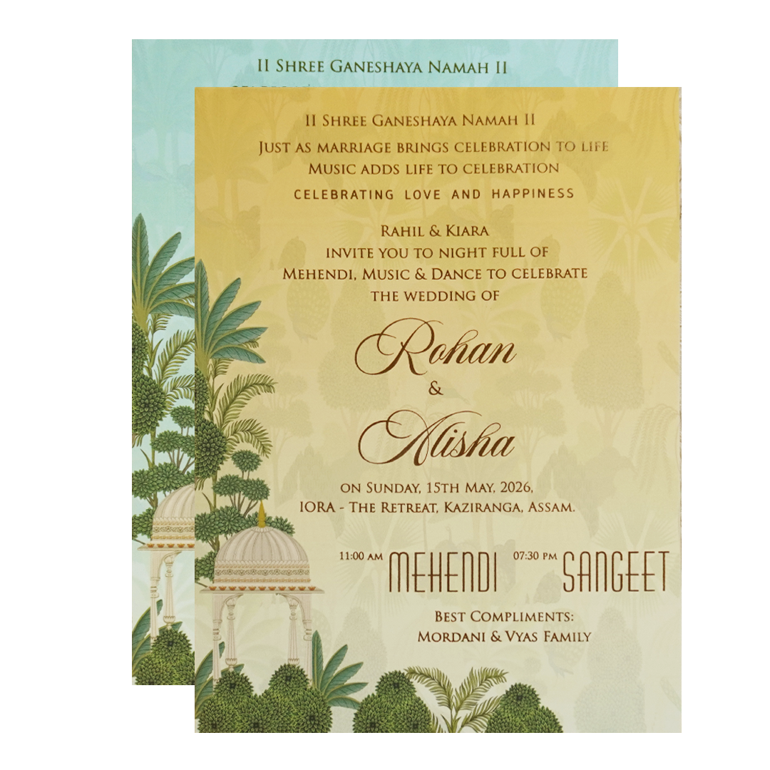 Green Floral Arch Padded Wedding Card - KFR16420