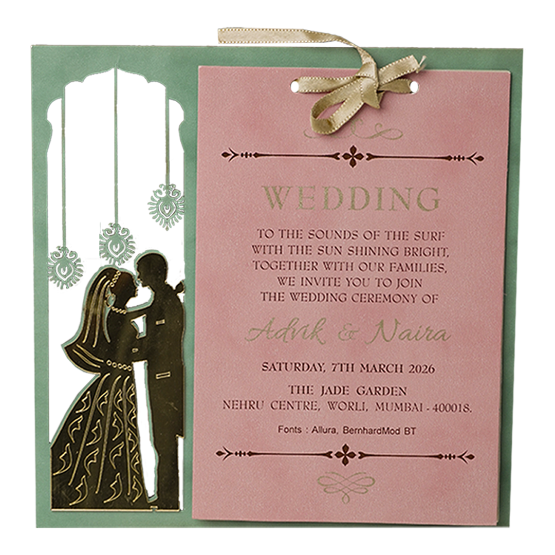 Green Bride Groom Laser-Cut Wedding Card-KRC31570