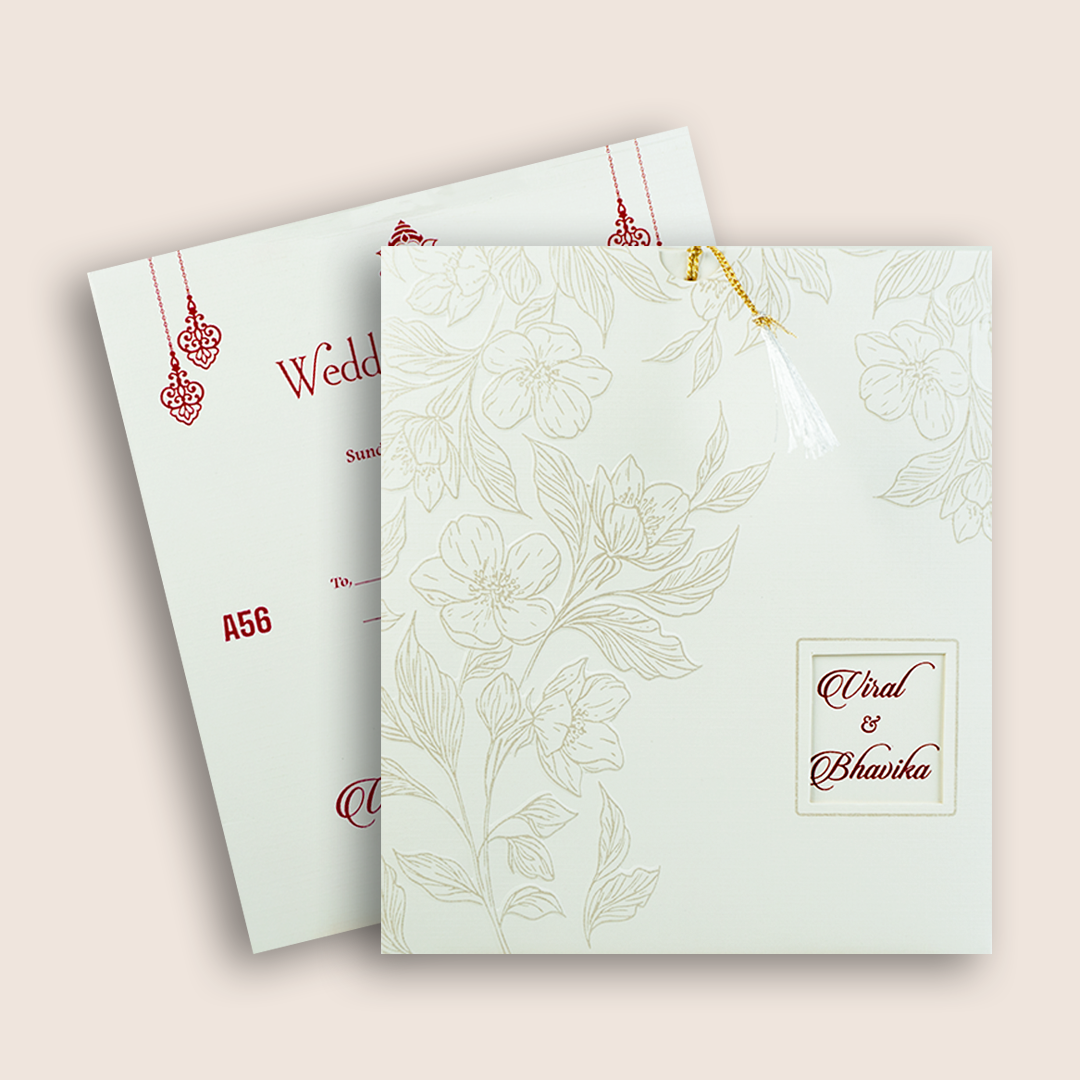 White Embossed Floral Wedding Invitation - KMARA560