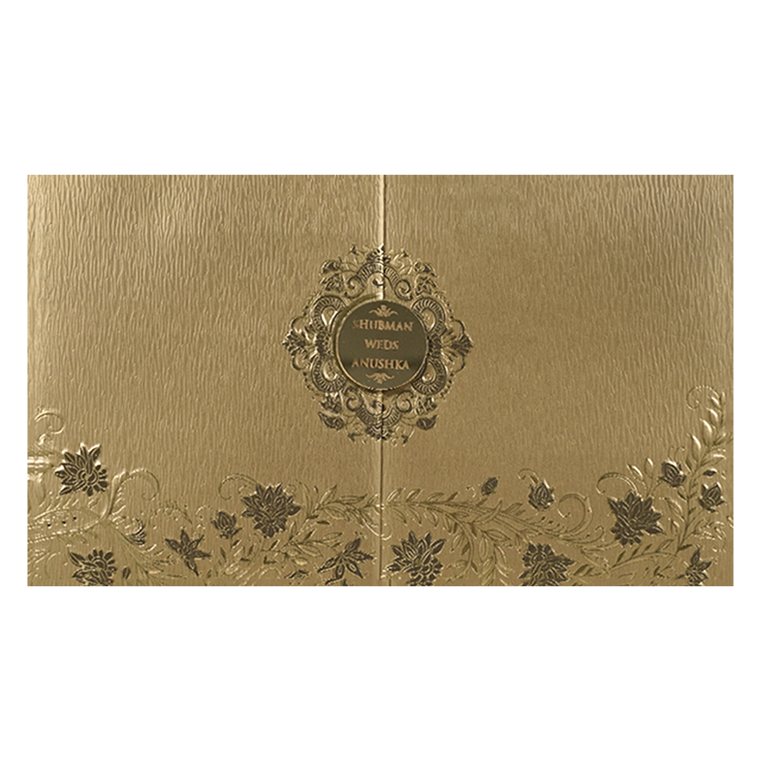 Gold Floral Door Style Padded Wedding Card-KRB09320