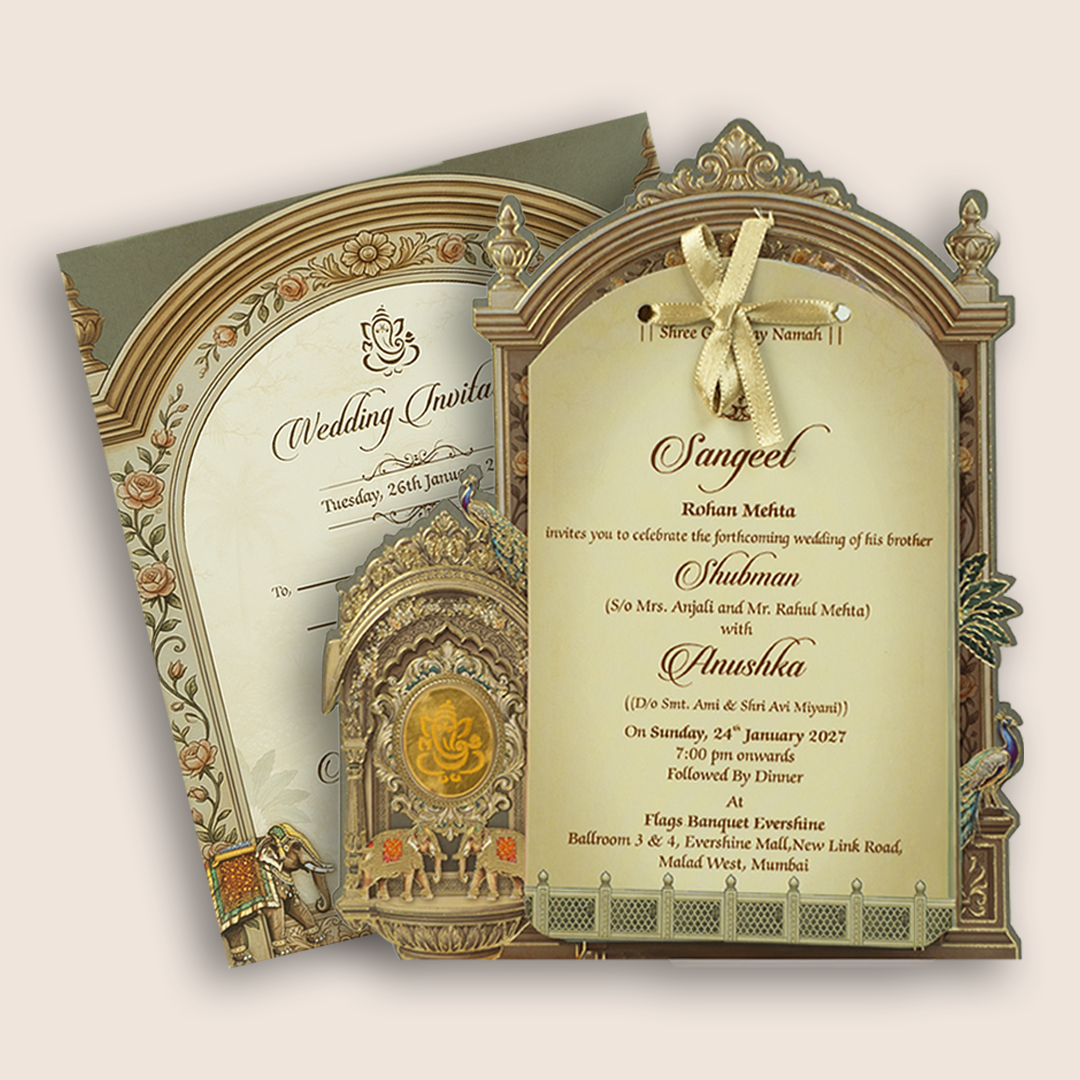 Grey Arch MDF Laser Cut Wedding Invitation Card - KRB10080
