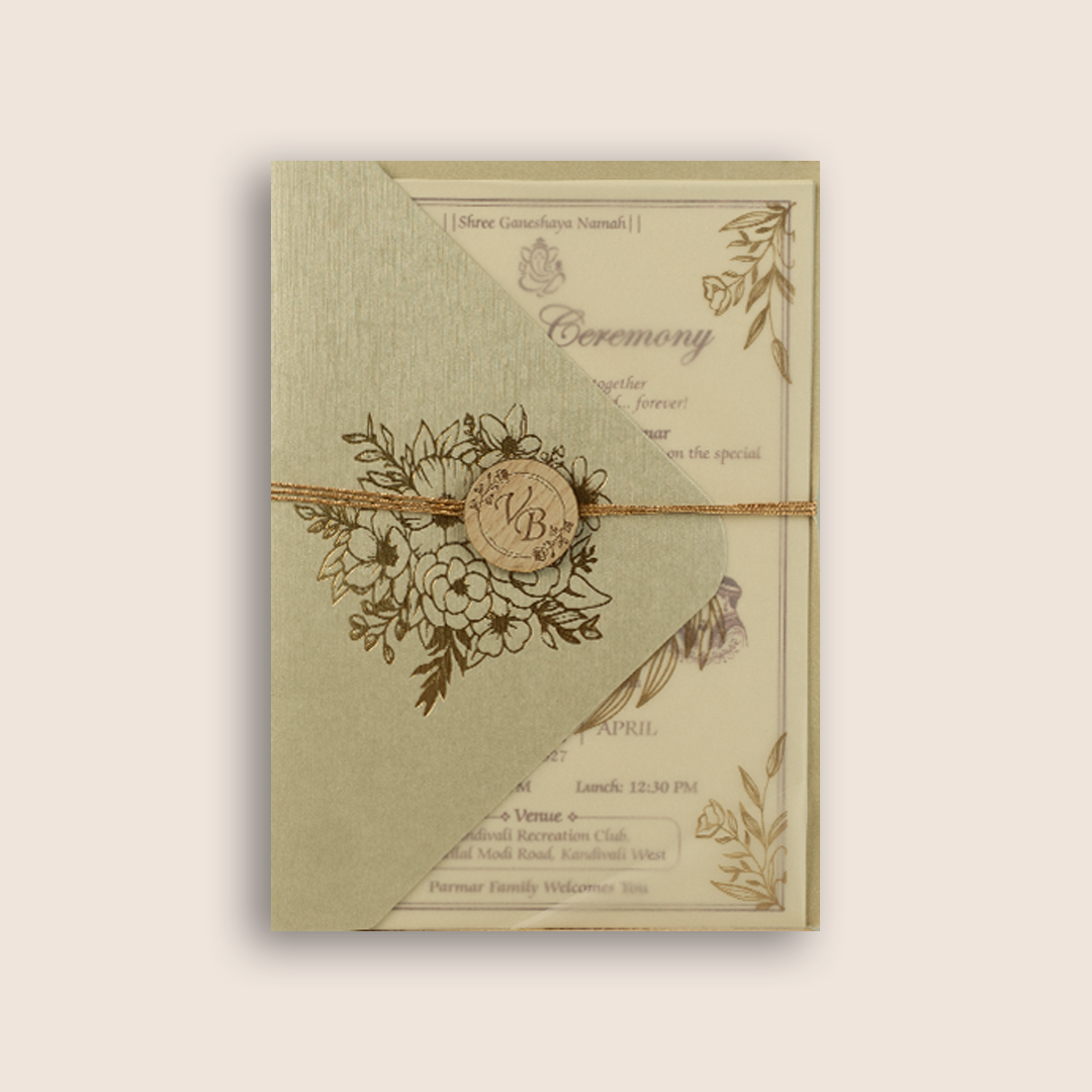 Cream Floral Laser Cut Marrige Invitation - KMARA521