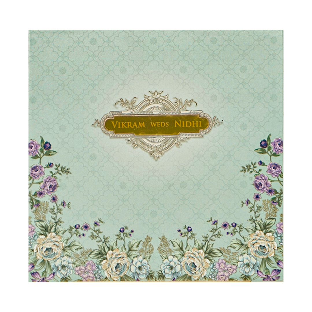 Blue Floral Padded Wedding Card-KRE26560